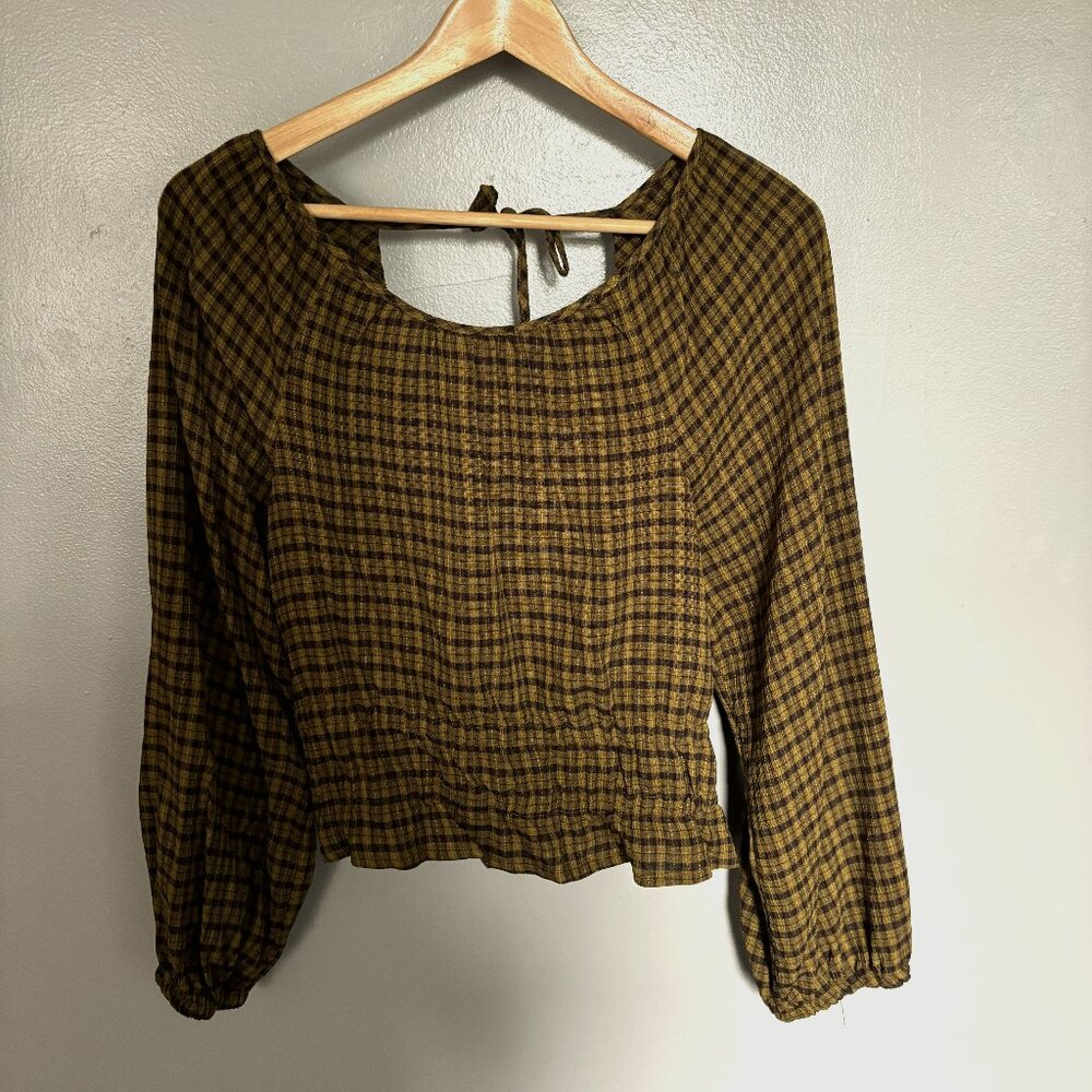 Madewell checkered crop top in tan/black Size M